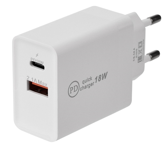 Зарядное устройство 16-0278 ∙ Сетевое зарядное устройство для iPhone/iPad Rexant Type-C + USB 3.0 с Quick charge, белое