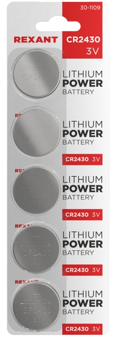 Элемент питания 30-1109 ∙ Батарейка литиевая CR2430, 3В, 5 шт, блистер Rexant