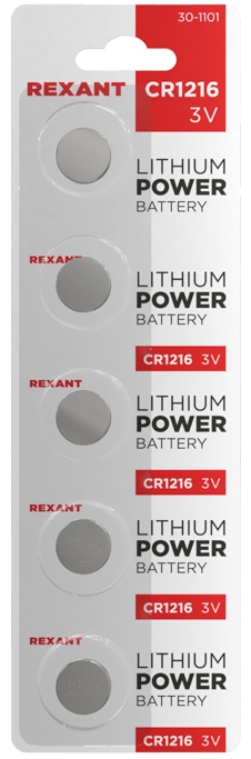 Элемент питания 30-1101 ∙ Батарейка литиевая CR1216, 3В, 5 шт, блистер Rexant