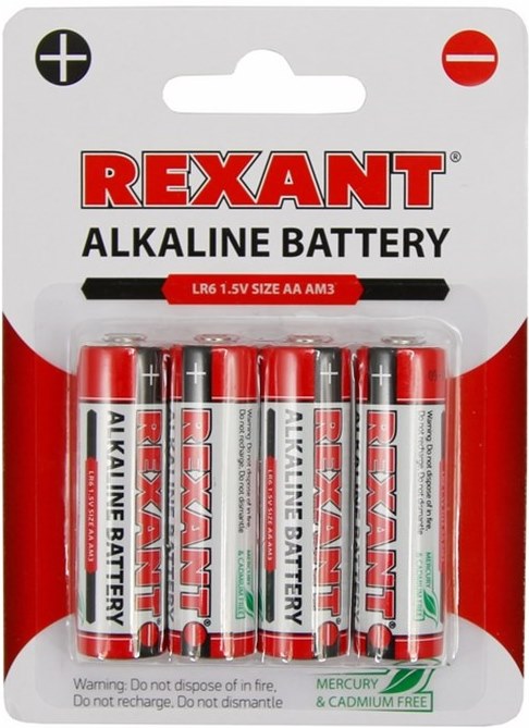 Элемент питания 30-1027 ∙ Алкалиновая батарейка AA/LR6 1,5 V 4 шт. блистер REXANT ∙ кратно 4 шт