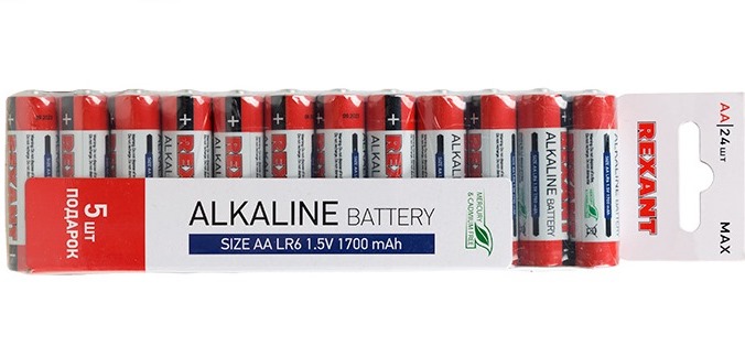 Элемент питания 30-1024 ∙ Алкалиновая батарейка AA/LR6 экономичная упаковка 24 шт. REXANT ∙ кратно 24 шт